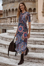 Load image into Gallery viewer, Johnny Was Mesh Elbow Sleeve Asymmetric Hem Dress
