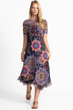 Load image into Gallery viewer, Johnny Was Mesh Elbow Sleeve Asymmetric Hem Dress
