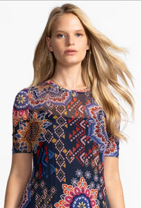 Johnny Was Mesh Elbow Sleeve Asymmetric Hem Dress