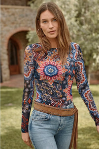 Johnny Was Natalie Long Sleeve Mesh Tee