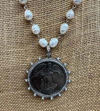 Load image into Gallery viewer, Crooked Creek Designs Silver Dollar with Pave and White Pearl Chain Necklace
