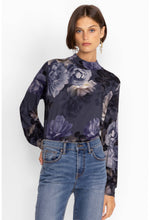Load image into Gallery viewer, Johnny Was Grey Peony Puff Sleeve Mock Neck
