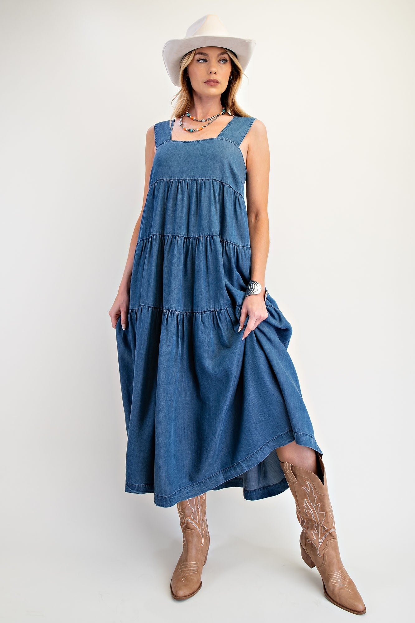 easel maxi dress Easel Sleeveless Washed Denim Maxi Dress – The Colony Shop